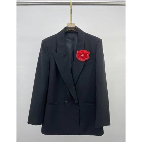 HIGH STREET Newest 2021 Runway Designer Blazer Womens Classic Double Breasted Slim appliqué Black Blazer Jacket