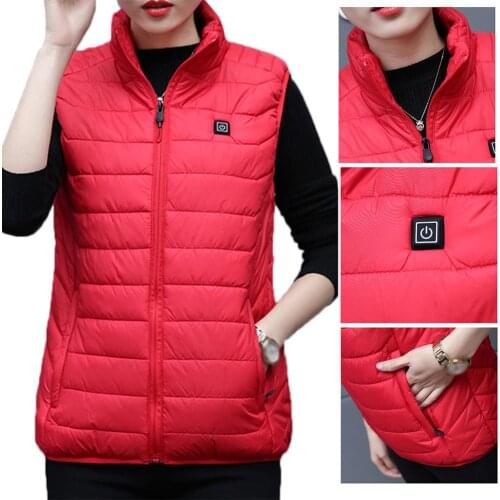 Womens Smart Charging Heating Stand Collar Down Cotton Vest Autumn And Winter Sleeveless Jacket Heated Vest Dropship