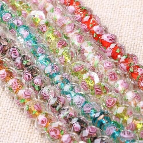 10pcs/lot 12mm Faceted Handmade Lampwork Glass Beads Flower Charms Round Loose Bead For Bracelets DIY Jewelry Making Accessories