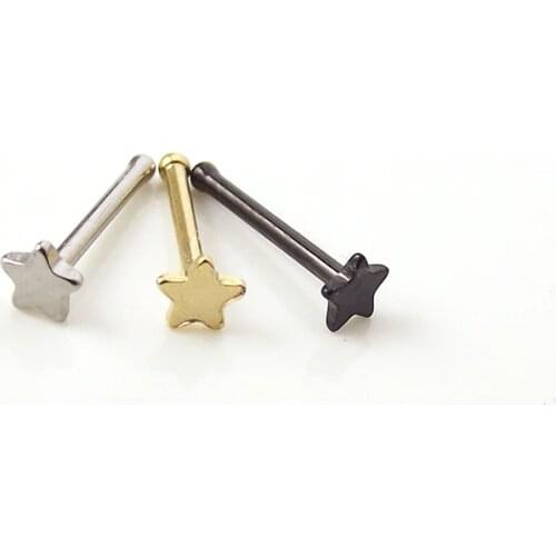 2 Piece Titanium 316L Surgical Steel Star Nose Ring Bone Stud 1.0mm 18G Body Piercing Jewelry Tragus Ear Piercing Helix