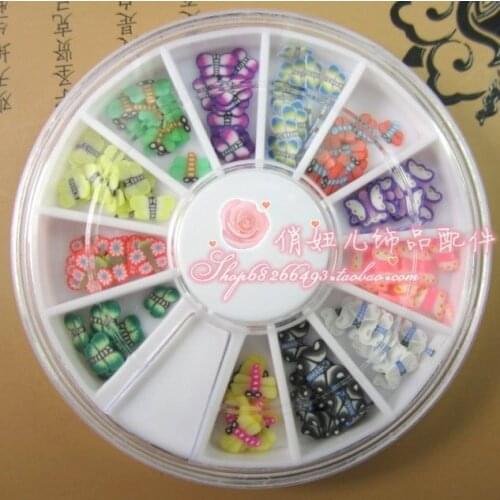5sets/lot, 12 Color Nail Art Fimo 3D Polymer Clay butterfly, dragonfly mix DIY Slice Decoration Wheel,Free shipping