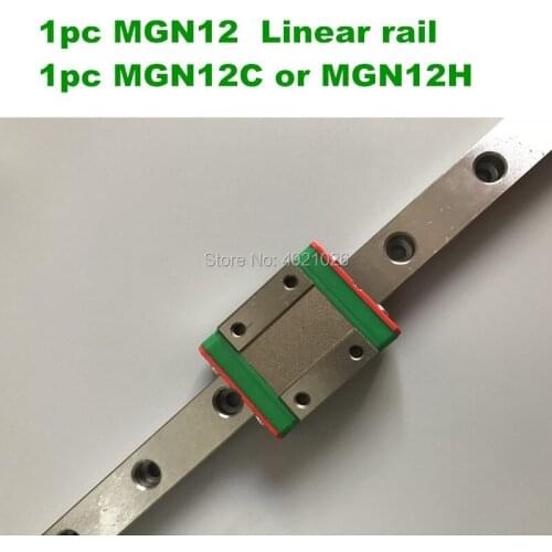 Free shipping 12mm Linear Guide MGN12 L=100 200 300 350 400 450 500 550 600 mm linear rail way + MGN12C or MGN12H linear carriag