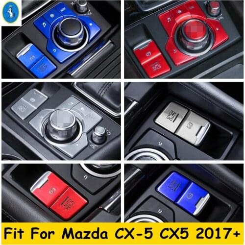 Center Multimedia Knob / Electrical Park EPB Button Panel Red / Blue / Silver Metal Cover Trim For Mazda CX-5 CX5 2017 - 2020