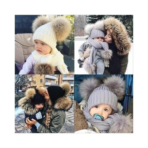 Baby Stuff Double Pompom Hat Winter Knitted Kids Baby Hat Warm Thicker Children Infant Beanie Cap Bonnet Casquette Enfan