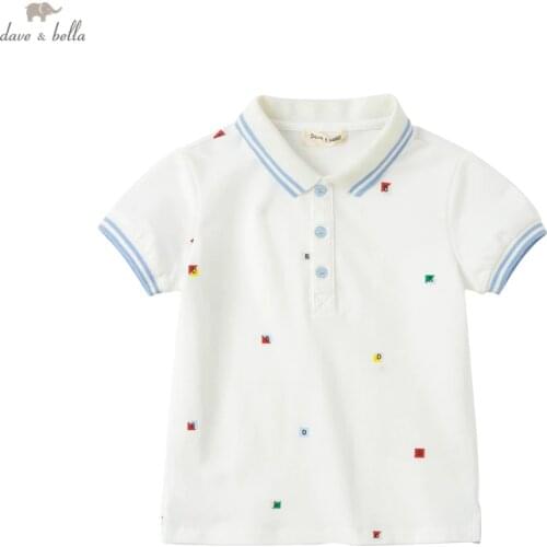 DKS17231 dave bella summer 5Y-13Y kids boys fashion cartoon letter print T-shirt children boy high quality fashion tees
