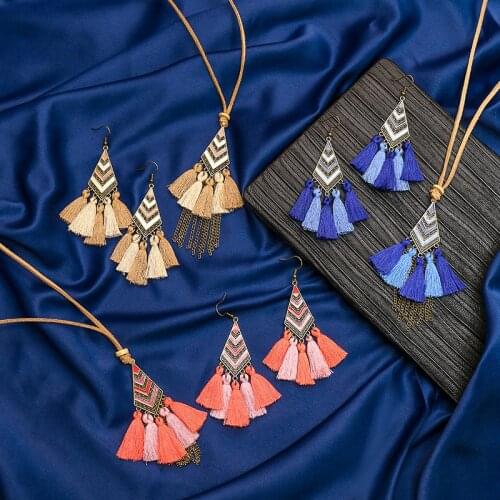 Exknl Rope Long Pendant Necklace for Women Bohemian Party Vintage Collar Choker Big Tassel Necklaces Jewelry Handmade 2021 New