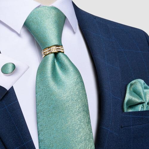 Tie For Men 8cm Teal Blue Green 100% Silk Mens Necktie Handkerchief Tie Ring Wedding Accessories Gravatas Gift For Men DiBanGu