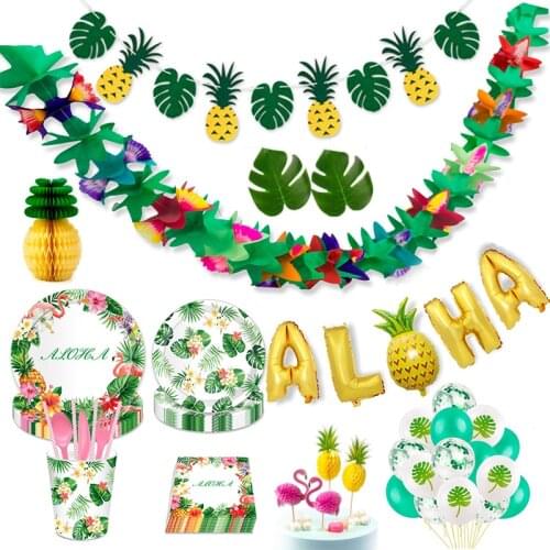 Hawaiian Party Flamingo Decorations Palm Leaves Flower Garland Banner Summer Tropical Beach Wedding Party Favors Decor Supplies