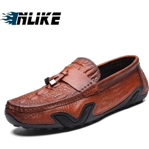 INLIKE Genuine Leather Casual Men Driving Doug Shoes Male Loafers Slip Lazy Zapatos Flats Leisure