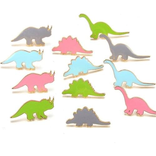 Julie Wang 4PCS/Set Enamel Cartoon Dinosaur Brooch Clothing Pin Animal Buttons Badges Pins Jewelry Wholesale