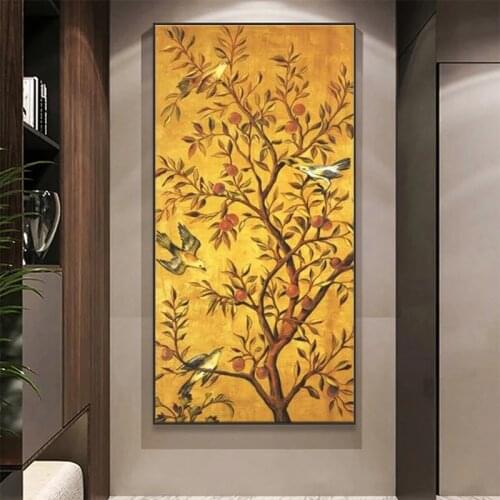 Classic traditional wealth tree and bird canvas painting art print on the wall canvas posters and prints for living room decor