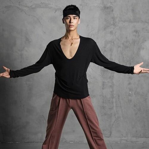 Adult Latin Dance Costumes MenS National Standard Dance Clothes Round Neck Loose Top Latin Dance Wear Practice Clothes SL4088