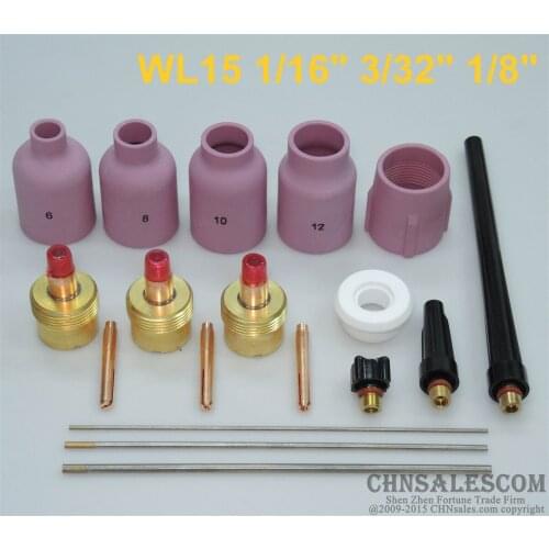 CHNsalescom 18 pcs TIG Torch Large Gas Lens WP-9/20/25 WL15 Tungsten 1/16" 3/32" 1/8"