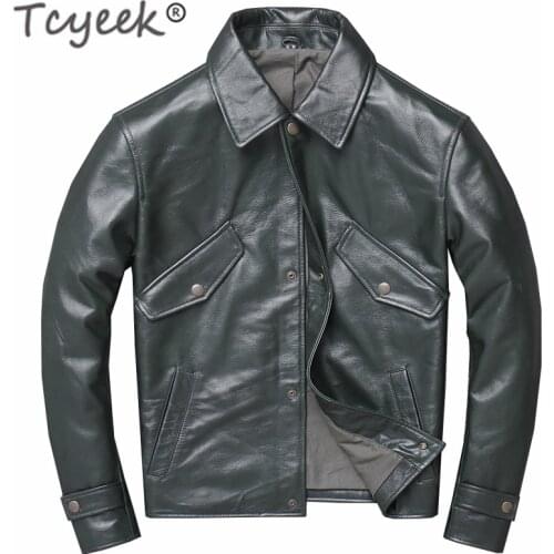 Tcyeek 100% Real Leather Jacket Men Clothing 2020 Streetwear Natural Cow Leather Coat Male Motorcycle Mens Genuine Leather 1980