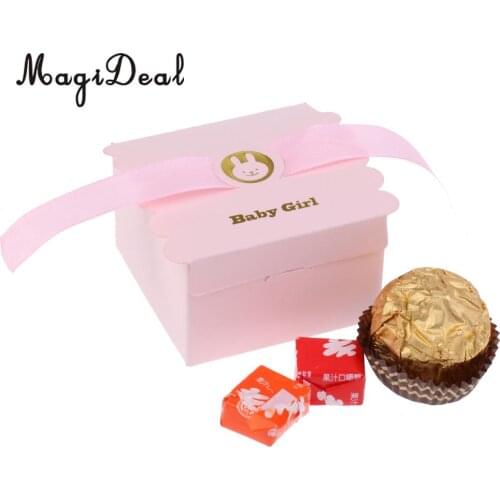 MagiDeal 50Pcs Lovely Paper Bear Baby Boy Sweet Candy Chocolate Boxes With Satin Ribbon for Baby Christening Baby Shower Decor