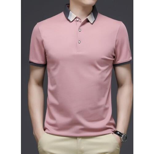 Mens short-sleeved POLO shirt 2021 new casual solid color lapel popular mens half-sleeve POLO shirt slimming shirt tide