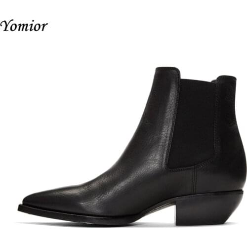 Handmade Winter New Genuine Leather Men Boots Fashion Sexy Pointed Toe Chelsea Boots Formal Business Suit Wedding Boots Big Size