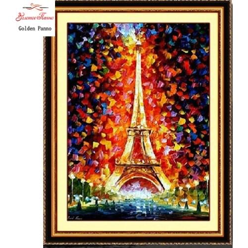 Golden Panno,Needlework,Embroidery,DIY Landscape Painting,Cross stitch,kits,11ct Eiffel Tower Cross-stitch,Sets For Embroidery