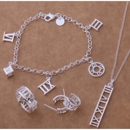 AS115 Hot sterling silver color color Jewelry Sets Bracelet 125 + Necklace 255 + Earring 230 + Ring 260 /aetaiwaa algajcna