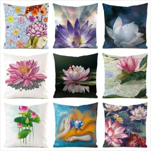 45cm*45cm **Sacred Lotus** Inimitated Silk Fabric Throw Pillow Covers Couch Cushion Cover Home Decorative Pillows Pillow Case