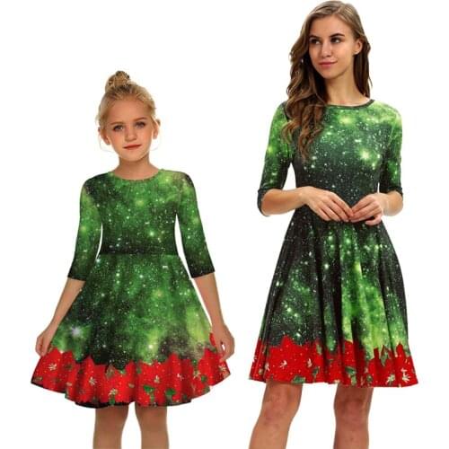 2021 New Christmas Family Matching Clothing Mom And Daughter Dress Fashion Teens Girls Dress Carnival Party Parent-Child Outfits