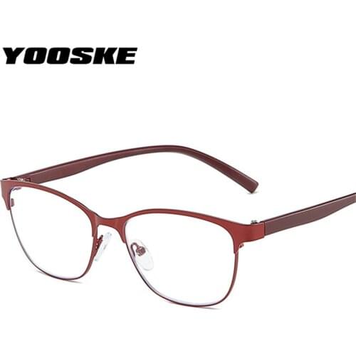 YOOSKE Blocking Blue Light Reading Glasses Men Metal Frame Business Eyeglasses Women Anti Blue-Ray Hyperopia Eyewear +100 +400