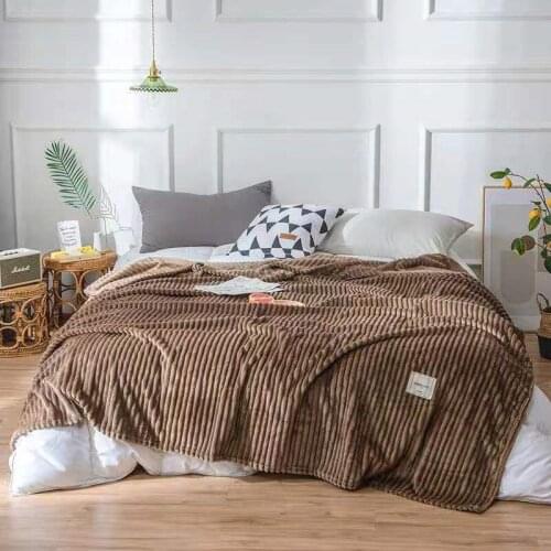 Blankets for Beds Super Soft Quilted Flannel Solid Striped Mink Throw Sofa Cover Bedspread Winter Warm Blankets
