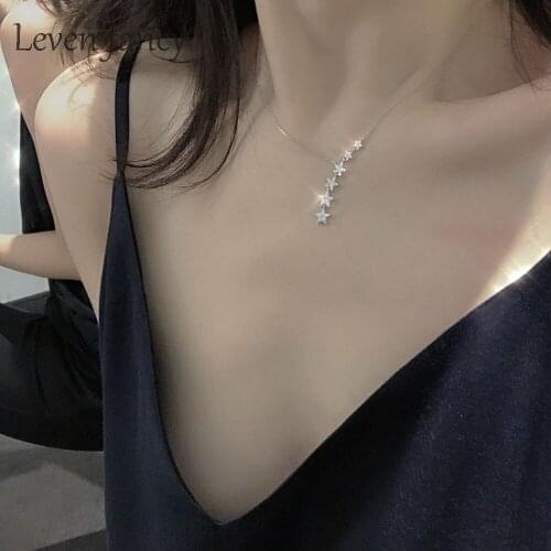925 Sterling Silver Sweater Necklace for Women Girl Statement Tassel Pendant Fringe Necklaces Cubic Zirconia Star Necklace 16.5"