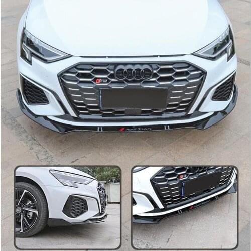 For Audi A3 S3 2021 2022 2023 Front Bumper Diffuser Lip Spoiler High Quality ABS Bright Black Fiber Pattern Auto Accessories