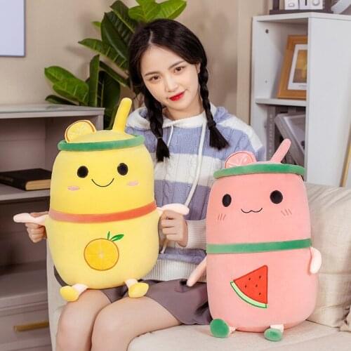 Plush Boba Tea Cup Toy Bubble Tea Pillow Cushion Cute Fruit Drink Plush Stuffed Soft Avocado Orange Pink Strawberry Milk Tea Kid