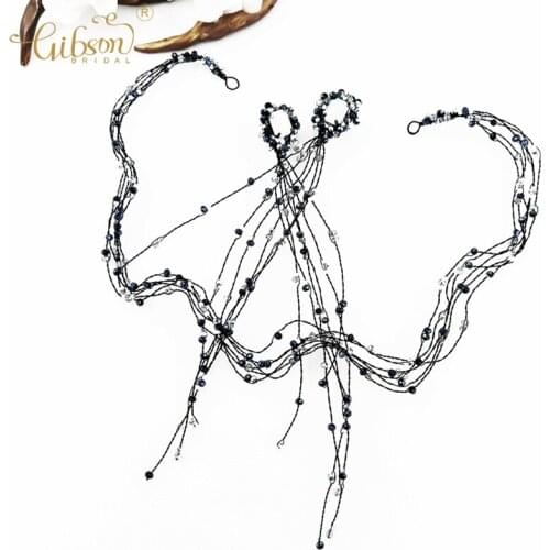 Stunning Accessories Black Beads Hair Vine and Earrings Bridal Headband Carnival Film Festival Jewelry Headpiece For Wedding