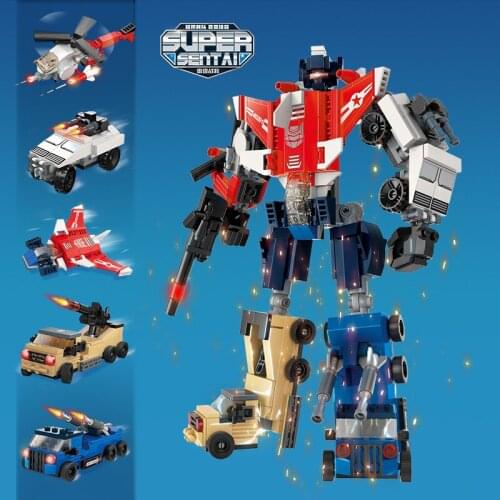 5 in 1 Transform Robots to Cars Models 398pcs Building Bricks Fire Car Plane Truck Vehicle Toys Boys Best Gift