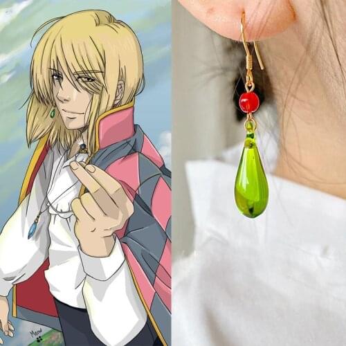 Cartoon Howls Moving Castle Howl Sophie Earrings Green Crystal Fashion Jewelry For Women Kids Earring Cosplay Accessories
