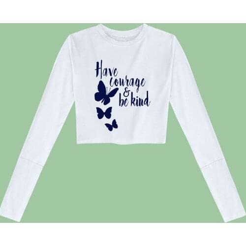 Harajuku Letter Crop Tops Shirt Sleeve Summer Butterfly Female Aesthetic Tees Pullover Cotton Tshirt Simple Sexy Girls Clothes