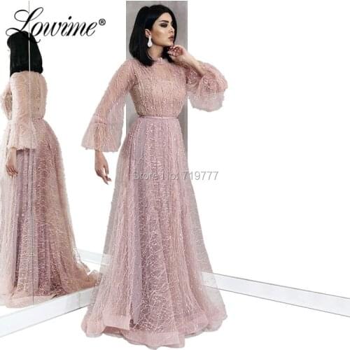 Beaded Evening Dresses Dubai Saudi Arabic Long Sleeves Prom Dress Abendkleider Formal Muslim Party Gowns 2019 Vestido De Festa