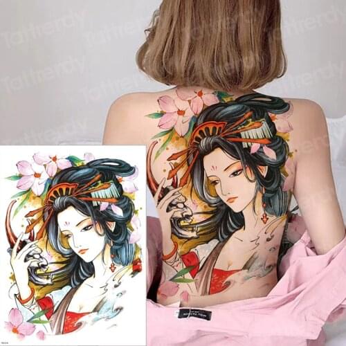 Temporary tattoo women large tattoo geisha chinese tattoos big body art back tatoo fake water color tattoo removable waterproof