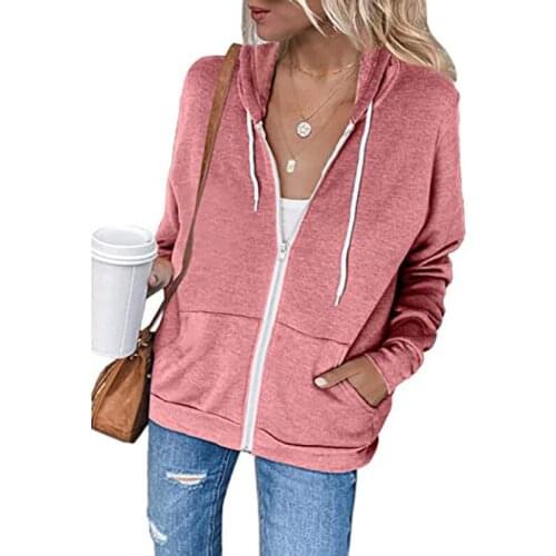 Womens Sweatshirt 2021 New Long Sleeve Hooded Sweatshirt Womens Drawstring Pocket Zipper Sweatshirt All-match Qm