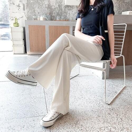 Pants Women 2021 Ice Cream wide-legged Summer Tall Waist Thin Silk Drape Loose Straight White Leisure Womens Trousers GZLFA221