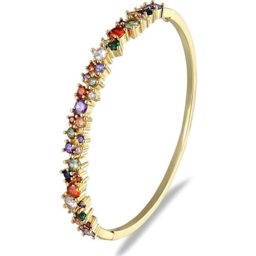 Colorful CZ Stone Can Open Gold Color Bangles Women Copper Cuff Bracelets Crystal Rhinestone Bangles Wedding Jewelry Gifts