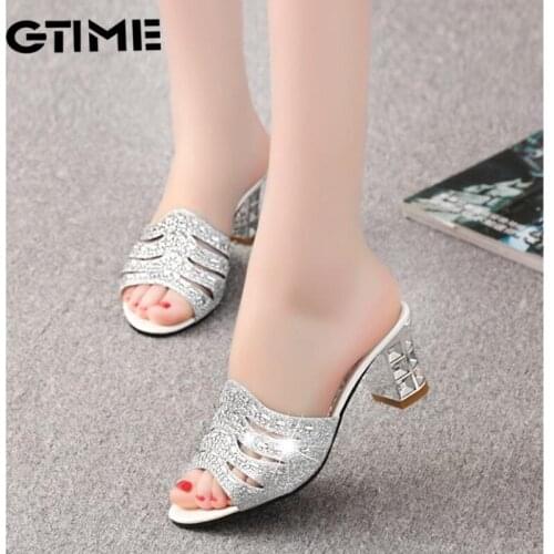 Girl Gladiator Opened Toe Summer Sandal Rhinestone Square Heel Sandals Women Hight Heel Sandals Plus Size 35-41#SJPAE-186