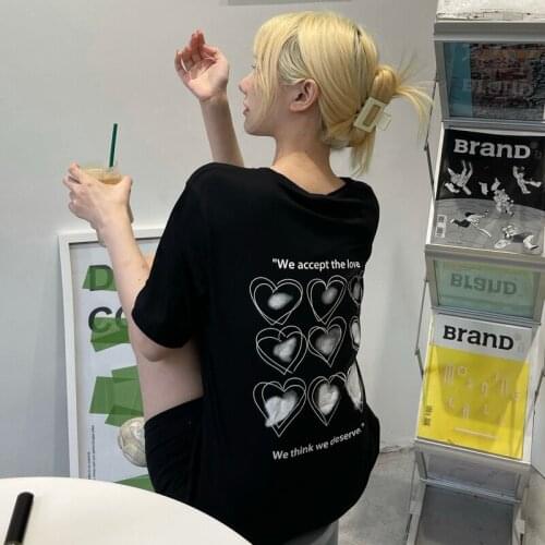 Female Korean Harajuku Casual Ins Letter Love Loose Tshirt Womens T-shirts Tops Japanese Kawaii Ulzzang Clothes For Women