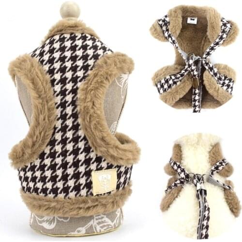 Winter Warm Dog Pet Harness Set Dog Leash Thick Faux Fur Soft Dog Harness Vest Teddy Poodle Small Dog arnes perro laisse chien