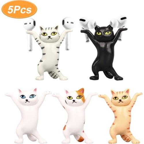 1/5 pcs Dancing Cat Stand for AirPods 1 2 Pro Cute Headphones Stand Funny Cat Toy Headphones Holder Pen Holder Desk Decoration