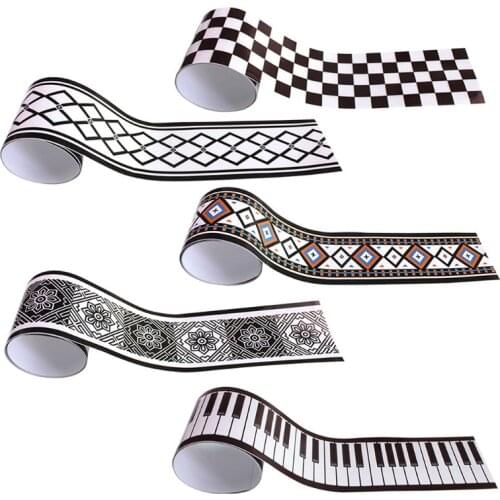 1Roll Geometric Pattern Waist Lines Self-Adhesive Waterproof Removable Wall Border Stickers for Home Decoration