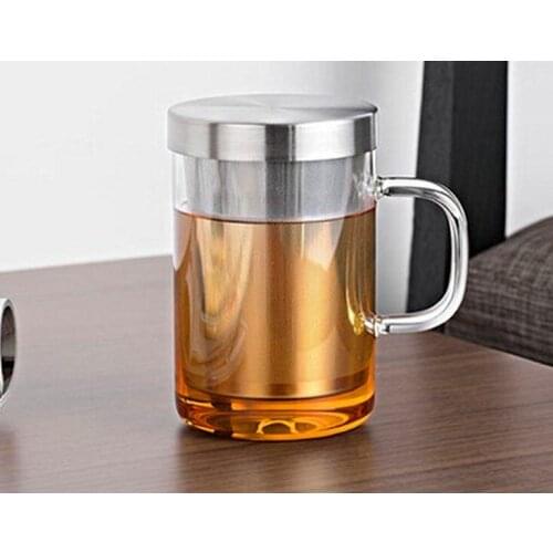 1PC Kung Fu tea cup Exquisite teapot filter heat-resistant glass elegant cup with stailess steel lid JN 1033