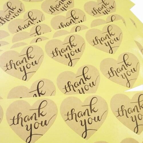 100PCS/lot Vintage "Thank you" series romatic Heart Kraft Paper Sticker for Handmade Products multifunctional Gift seal label