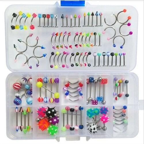 110pcs Stainless Steel Nose Stud Navel & Bell Button Labret Lip Tongue Ring Set Body Piercing Nose Studs Women Men Body Jewelry