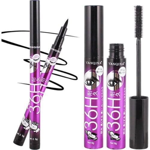 2pcs 3D Fiber Mascara Eyeliner Makeup Set Black Lash Eyelash Extension Liquid Waterproof Eye Makeup Eyelash Volume Lengthening