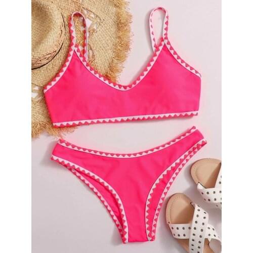 2020 Swimsuit Womens Solid Color Beach Swimming Suit High Waist Bikini Brazilian Bikini High Waisted Swimsuit 2 Piece Set Women