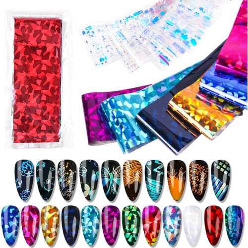 22color/lot Holo Nail Foil Set 4*20cm DIY Nail Art Decorations Laser Silver Nail Art Transfer Nail Sticker